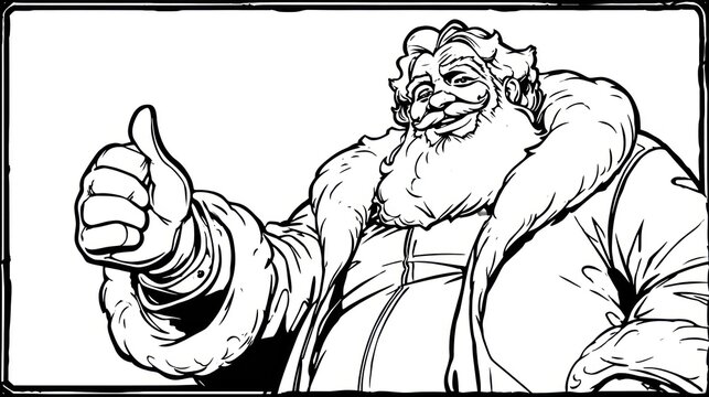 Cheerful, plump figure with a full beard gives a hearty thumbs-up gesture