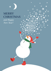 Cute winter illustration of a fun snowman 