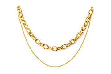 Golden jewelry necklace chains fashion accessory on transparent background