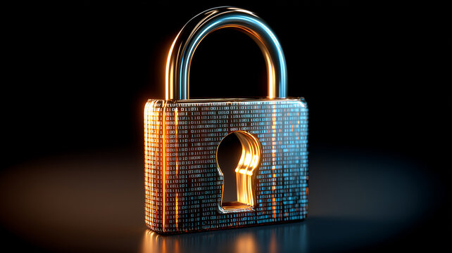 Padlock covered with code representing encrypted data protection and trust in secure digital systems and services.
