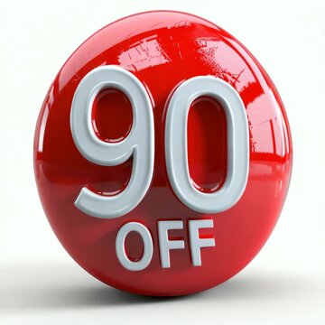 Special discount announcement featuring a vibrant red round sign displaying a 90 percent off promotion at a retail location