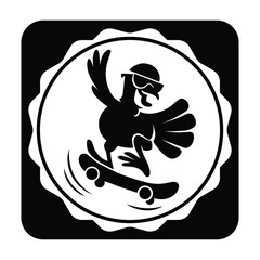 Illustration of a chicken wearing sunglasses skateboarding isolated on white background