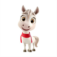 Cute 3D horse character with big eyes and red scarf, cartoon mascot illustration