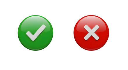 Fototapeta premium Green Check Mark and Red X Symbol on White Background.