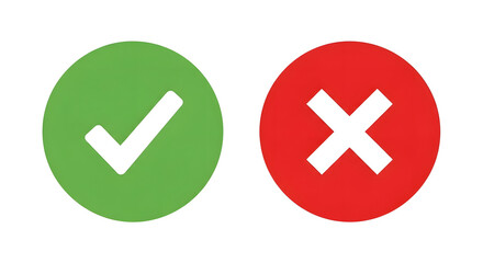 Obraz premium Green checkmark and red X mark symbols representing approval and denial.