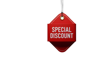 Red Special Discount Tag Hanging Isolated White Background.