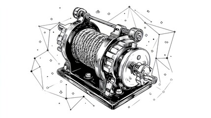 Vintage mechanical winch illustration