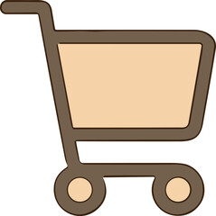 A simple, flat-style shopping cart icon with rounded shapes and a soft beige and brown color palette.