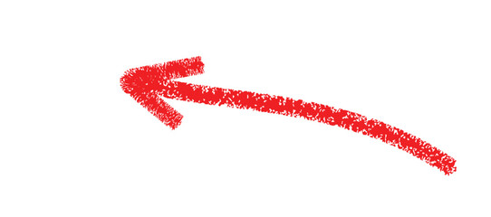 A single red textured arrow pointing to the left on a plain white background in simple illustration