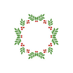 Fototapeta premium Minimalist Christmas Wreath Vector | Flat Holiday Decoration Illustration | Simple Festive Circle Design