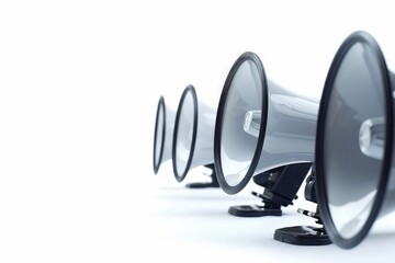 Amplification of the Voice: A row of megaphones stands poised, signifying a message on the verge of being broadcast, ready to command attention and make a significant impact.