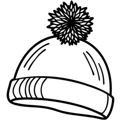 Winter Pom Hat Silhouette Vector Illustration on White Background