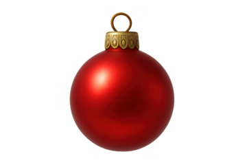 Red christmas tree ornament with golden cap and loop, symbolizing holiday season and festive cheer on transparent background