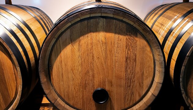 a row of barrels with a black band around the top
