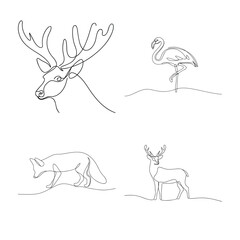 Elegant line art animal illustration featuring deer flamingo and fox for modern designs