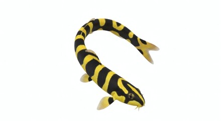 Obraz premium Kuhli Loach Isolated Pangio Fish, Black and Yellow Stripe Pattern, isolated on white background