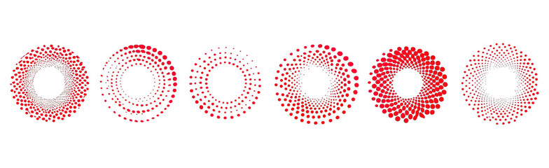 Abstract Red Dot Spirals on transparent background Representing Different Patterns
