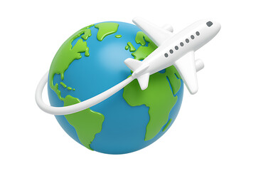 Fototapeta premium 3D Airplane Circling Earth Isolated on a Transparent Background