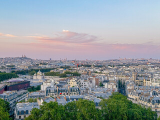 Paris aerial view from the Eiffel Tower at Sunset 