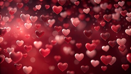 A bokehfilled background of red and pink hearts creates a dreamy and romantic atmosphere, perfect for valentines day or lovethemed designs