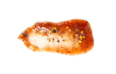 Orange jam with chili isolated, strawberry chilli pepper marmalade smear, spicy fruit jelly fruity...