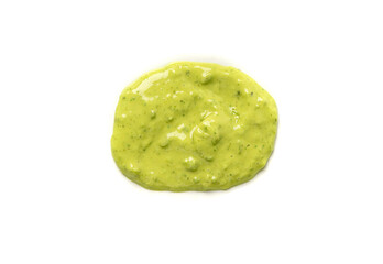 Green mojo verde sauce smear, dressing splatter drip, Canary Islands food