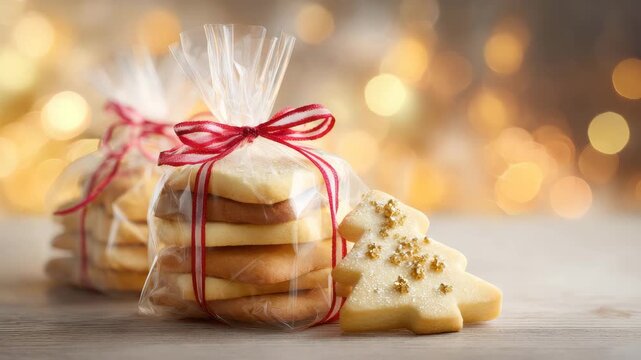 Colorful holiday cookies are beautifully wrapped, ready for gifting during a joyful celebration