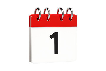 3D Calendar Page with Red Top Isolated on a Transparent Background