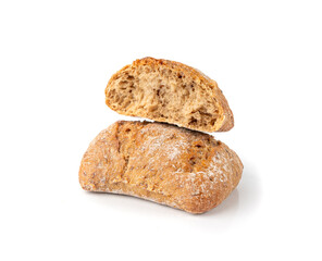 Brown rye bun, square gluten free bread, whole grain healthy breakfast bread