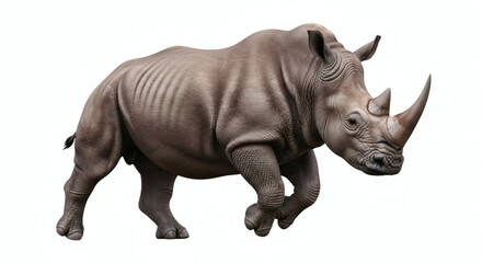 Obraz premium Rhino Isolated, White Background African Wildlife, Endangered Species, isolated on white background
