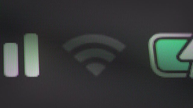 Macro shot of smartphone screen with no wifi signal. 3D render animation