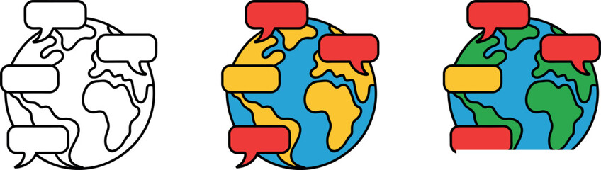 Global Communication Network with Speech Bubbles Symbolizing Worldwide Conversation and International Dialogue