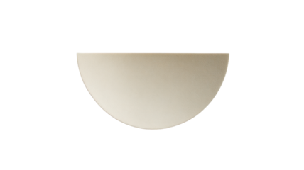 Minimal ceramic wall light fixture in half circle shape, modern interior decoration element for soft ambient illumination on white background
