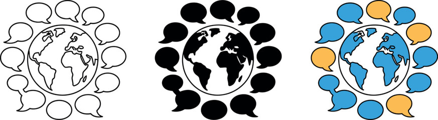 Global Communication Networking with Earth and Speech Bubbles Diverse Languages and Perspectives