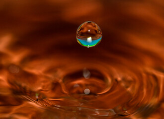 Water drop splash on the water macro close up 