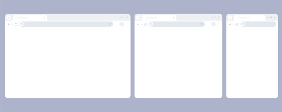 minimalist blank internet browser window templates in different responsive sizes desktop tablet and mobile viewport simple navigation bar