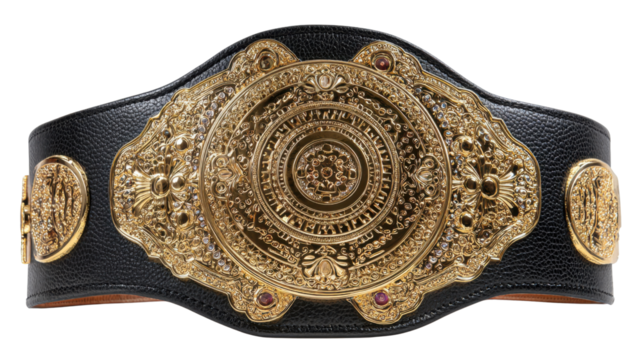 Luxury golden championship belt symbolizing victory, success, sports achievement, competition, championship reward, and winner concept for athletes on white background - Powered by Adobe