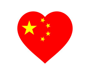 China flag on pole. China flag heart shape vector design and illustration.

