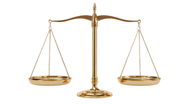 Antique bronze balance scale symbol of justice, law, equality, measurement, fairness and classic judgment concept used in legal design on white background