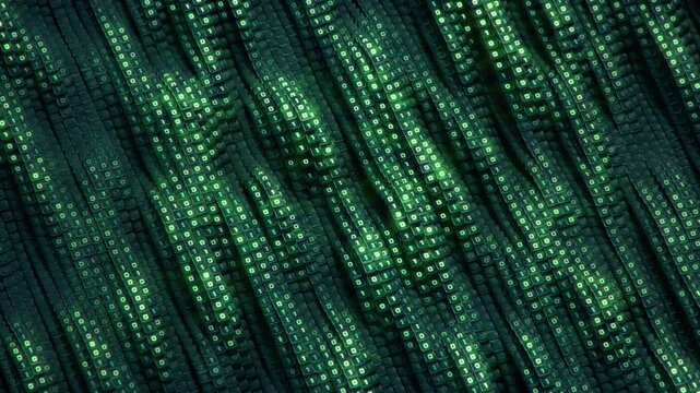 Running binary code. Storage and transfer of information concept. 3D render seamless loop animation