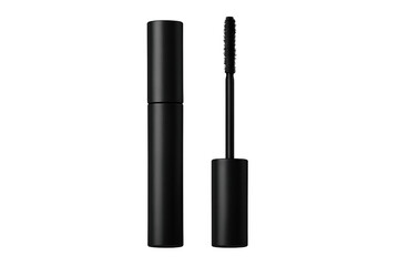 Obraz premium Opened black mascara tube and wand on transparent background