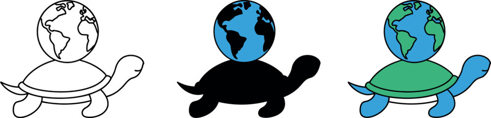 Turtle Carrying the Earth Cartoon Vector Illustration for Environmental Awareness and Sustainability