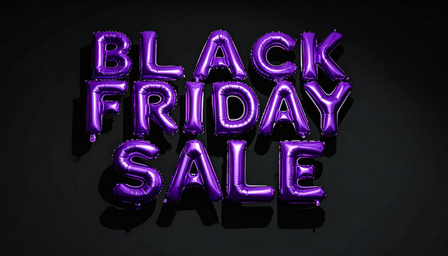 Vibrant purple balloon typography spelling Black Friday sale