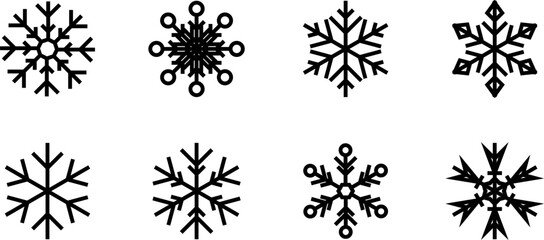 Snowflake set on isolated background. Isolated snowflake vector icon logo snow Xmas character symbol collection. Frost background. Christmas icon. Happy New Year 2026. Vector illustration