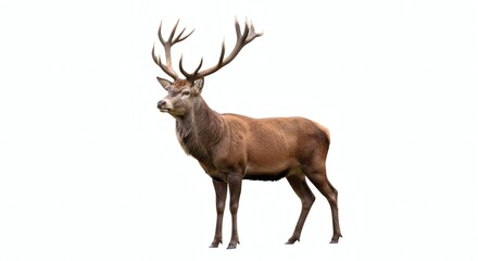 Obraz premium Red Deer Stag Isolated Majestic Antlered Animal on White Background, isolated on white background