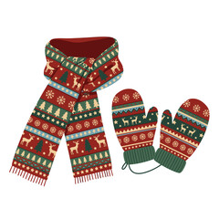 Winter Scarf and Mittens Vector | Minimal Christmas Clothing Icon | Flat Cozy Illustration