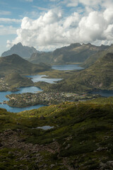 Obraz premium Impressive views of Lofoten from a hill peak. 