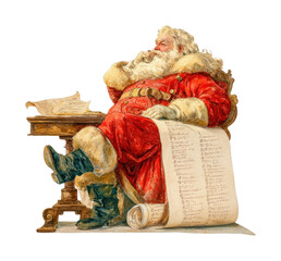 Fototapeta na wymiar PNG Santa checking Christmas list.