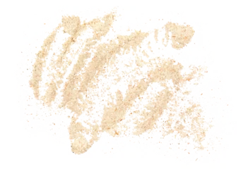 Fototapete Zu Essen Pile of integral spelt flour isolated on white background, top view, clipping path  © dule964