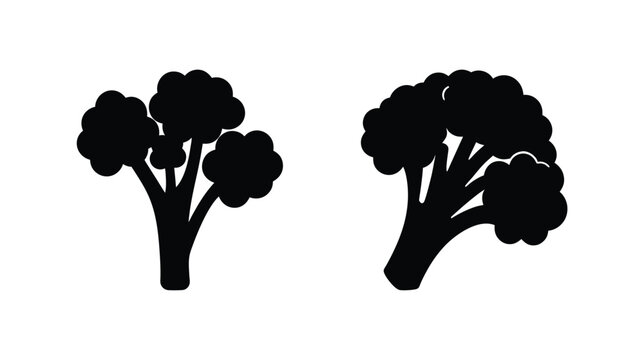 Two silhouettes of broccoli stalks representing healthy food and vegetarian diets with distinctive florette shapes